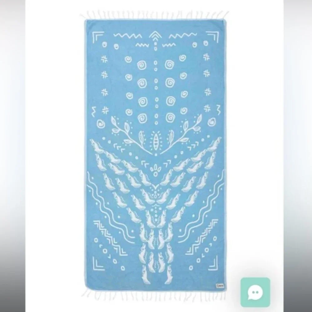 SAND CLOUD WHALE FIN BLUE SAVE THE FISHES MARINE LIFE NWT BEACH OCEAN SURF TOWEL